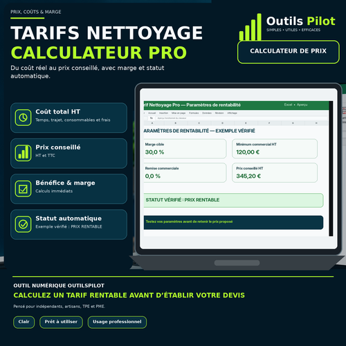 Calculateur de tarifs nettoyage — couverture produit — OutilsPilot