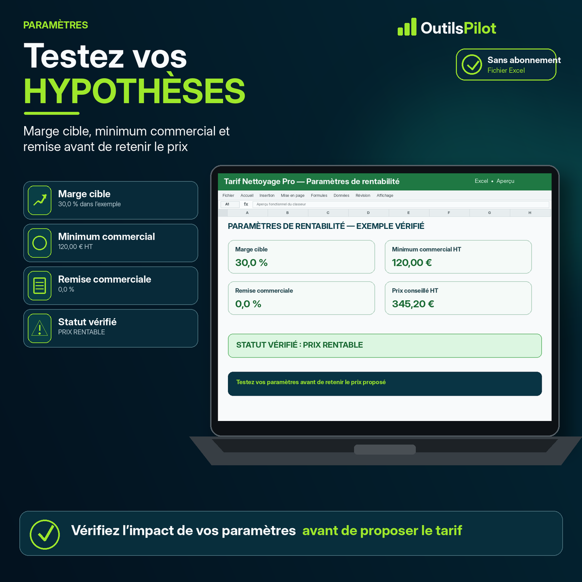Calculateur de tarifs nettoyage — contrôle, alerte ou bénéfice — OutilsPilot